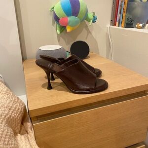 Jeffrey Campbell Dark Brown Open-Toe Mule Heels